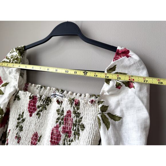 Reformation Floral Linen Mini Dress Sz M Bohemian Long Sleeves Hilary Smocked - Picture 7 of 9